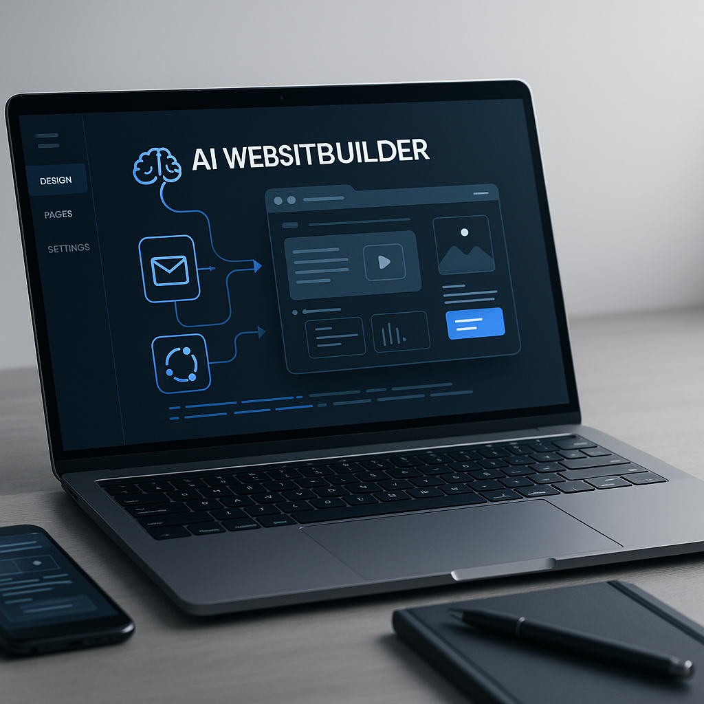 "Professional digital workspace showcasing AI-powered website development tools"