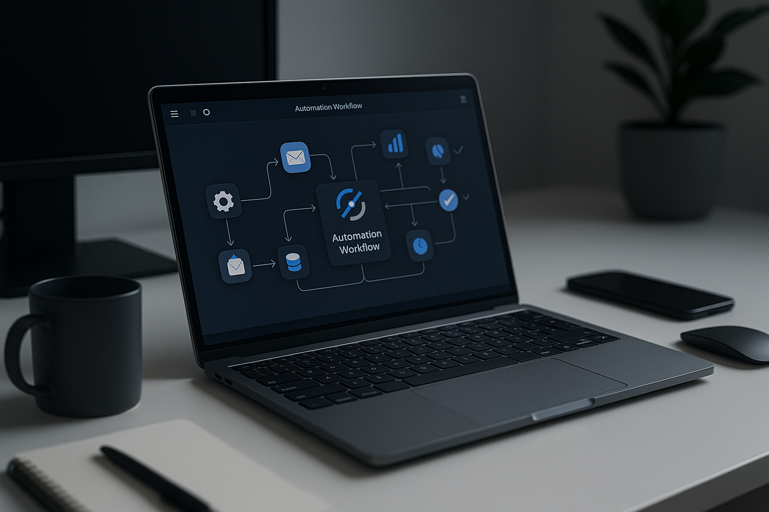 "Professional digital workspace showcasing an automation workflow on a laptop screen"