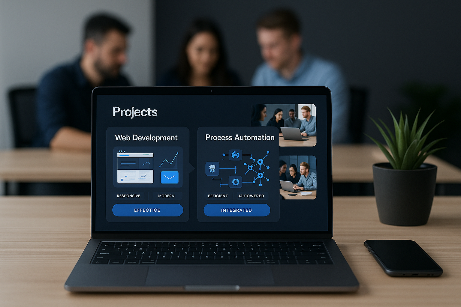 "Professional digital workspace showcasing successful project highlights in web development and process automation"
