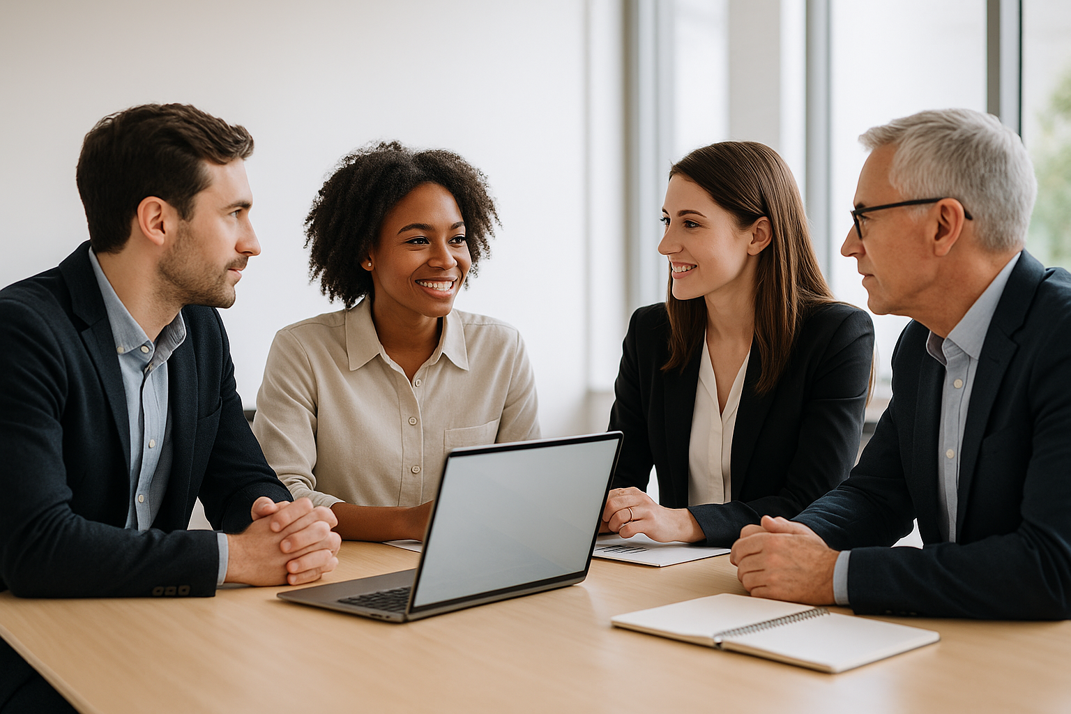 "Professional team meeting discussing business strategies and solutions"